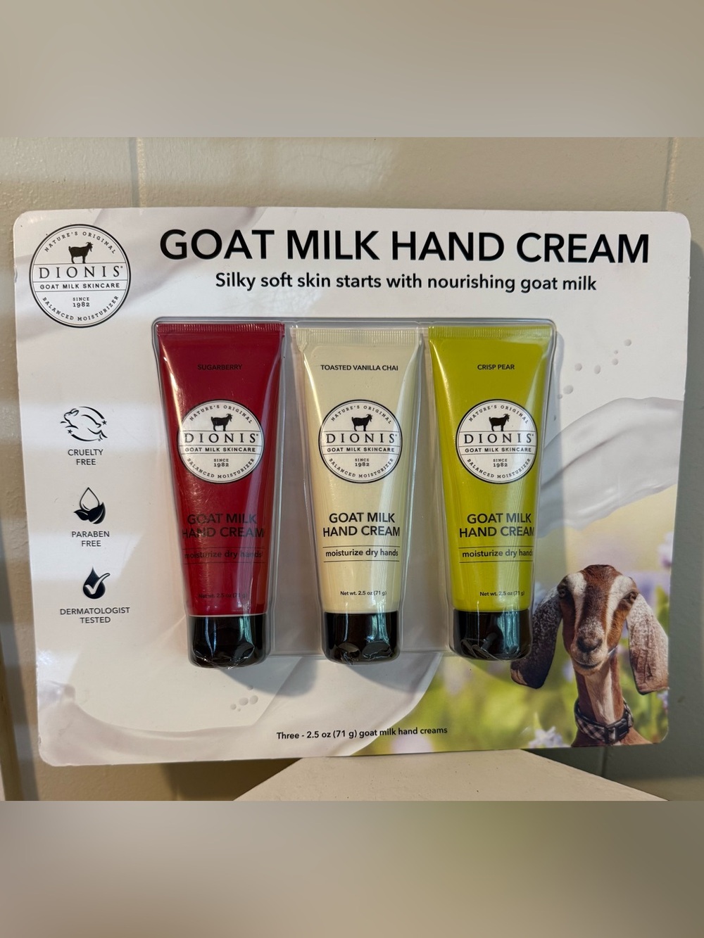 Dionis Goat Milk Hand Cream Trio — Red, Cream, Yellow